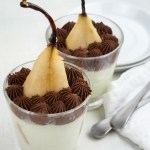 two cups with pear cheesecake